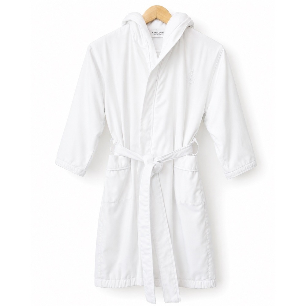 Four Seasons Kids Hooded Spa Robe Child Medium White Microfiber La Bottega